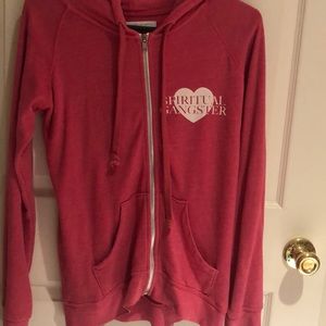 spiritual gangster bright pink zip up hoodie